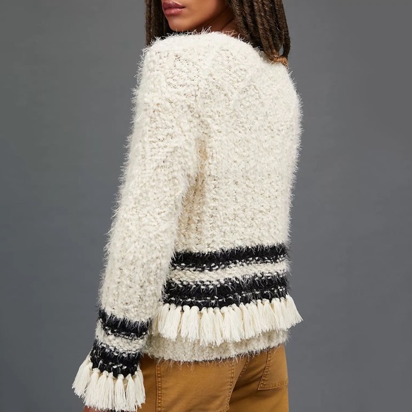 NWT Anthropologie Cora Fringed Eyelash Sweater Ivory Size S Small - Picture 3 of 6